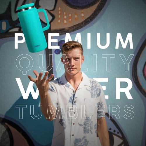 FAHRMOSIS 64 Oz Tumbler with Handle and Straw Half Gallon Water Bottle Stainless Steel Travel Mug for Hot & Cold Drinks, Reusable Water Bottle with Lids and Straw - Teal