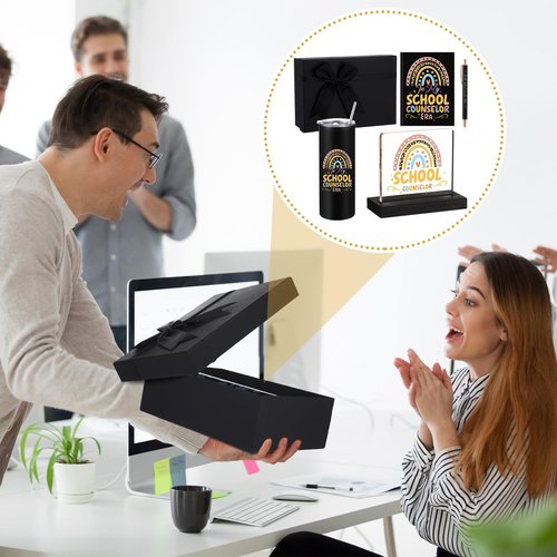 Patelai 5 Pcs School Counselor Gifts Counselor Appreciation Gifts for Teacher Women Men Include 16 oz Tumbler Notebook Ballpoint Pen Desk Stand for Educator School Teacher Day Office Must Haves