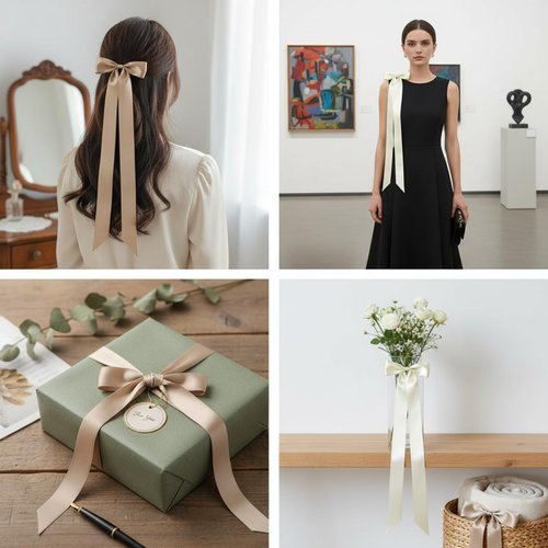 Lyrow 36 Pcs Champagne Ivory Long Satin Ribbon Bows for Wedding Valentine Candlestick Chairs Hair Bows for Women Bridal Baby Shower Backdrop Wine Glass DIY Birthday Party Table Decor(19.7" x 5.28")