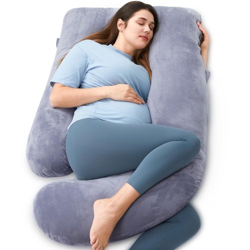 Momcozy U Shaped Pregnancy Pillow - Full Body Maternity Support for Back, Belly & Hips | 57 Inch, Grey