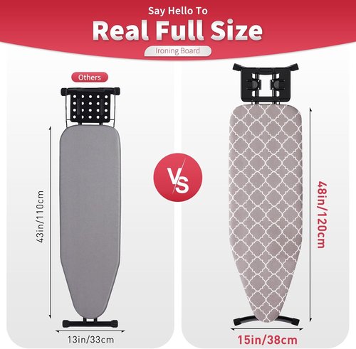 Full Size Ironing Board - 57” L x 15” W | Sturdy & Adjustable with Heat Resistant Cover - Black Gray