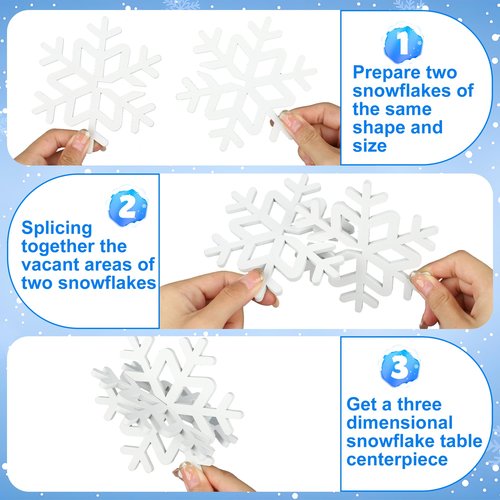 16 Pcs Christmas Snowflake Wooden Decor Winter 3D Snowflake Tabletop Sign Christmas Tiered Tray Decorations White Snowflake Wood Blocks Centerpiece for Xmas Wonderland Party Home Table Decor