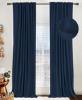 Skiennix 100% Blackout Linen Curtains - Thermal Insulated Drapes for Bedroom | 50" W x 90" L, Midnight Blue