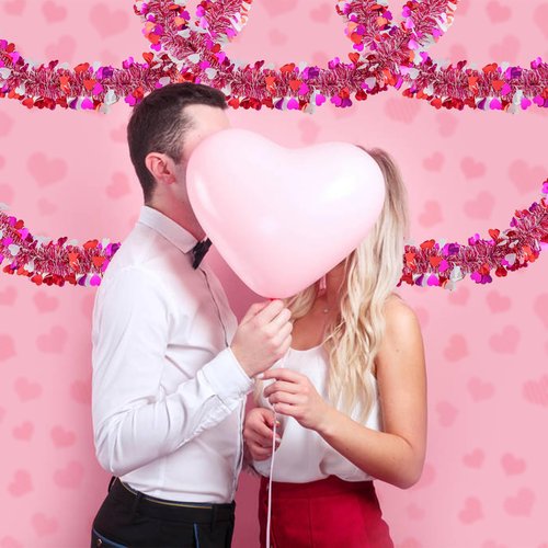 Gloreyan 20FT/6M Valentines Day Tinsel Garland, Red Pink White Heart Metallic Tinsel Twist Garland Hanging Decoration for Valentine’s Day Wedding Birthday Party Supplies