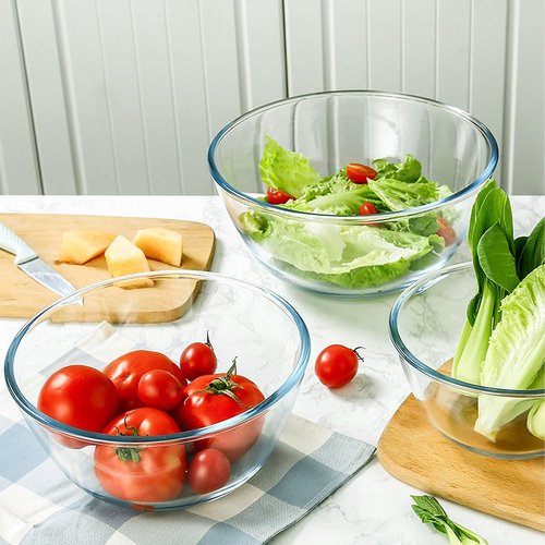 Homwin Glass Mixing Bowl Set - 3-Piece High Borosilicate Bowls for Baking & Serving | Microwave & Dishwasher Safe