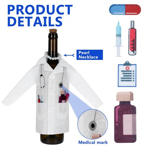 White Wine Bag for Nurse Practitioner Gifts, Felt Wine Bottle Clothes, Liquor Bottle Wrapping Cover with Necklace Capsules Decorations, White Coat Ceremony Gifts for Doctor Women Graduation Party