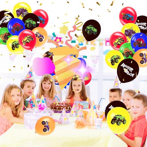36 PCS Monster Truck Balloons Party Decorations, 12 Inch Colorful Monster Truck Theme Latex Balloon Bouquet for Kids Girls Boys Baby Shower for Birthday Party Supplies Decoration