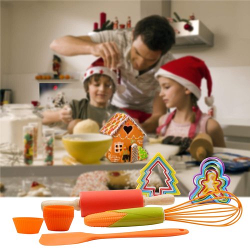 TOSSOW Kids Baking Tools Set Cupcake Pop Maker with Rolling Pin,Muffin cups,Measuring Spoons,Cooking Baking Supplies 28-Piece Kids Baking Kits