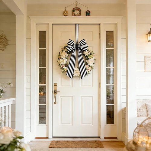 AZYM Wreath Sash Set - Elegant White & Black Ribbon Accessories for Indoor/Outdoor Decor