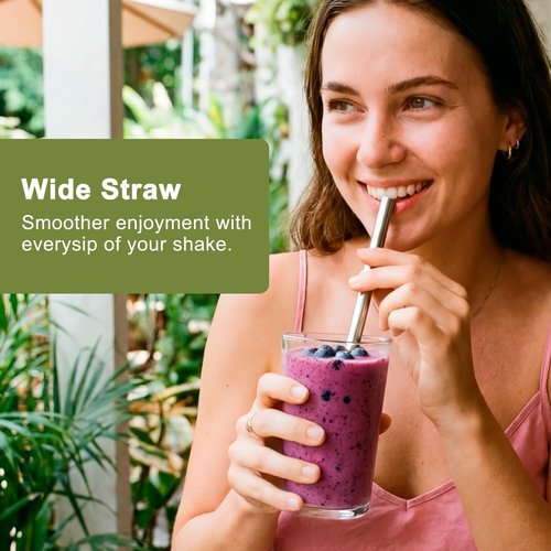 Diumepo Stainless Steel Smoothie Straws-0.4" Extra Wide Reusable Metal Drinking Straws for Milkshake, Bubble Tea, Beverage, 6 Pack Metal Straw with Cleaning Brush