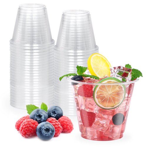 9 oz Clear Plastic Cups, 50 Pack Disposable Crystal Punch Cups for Party,Sturdy Recyclable PET Clear Cocktail Tumblers Wine Cup for Wedding,Birthday,Christmas