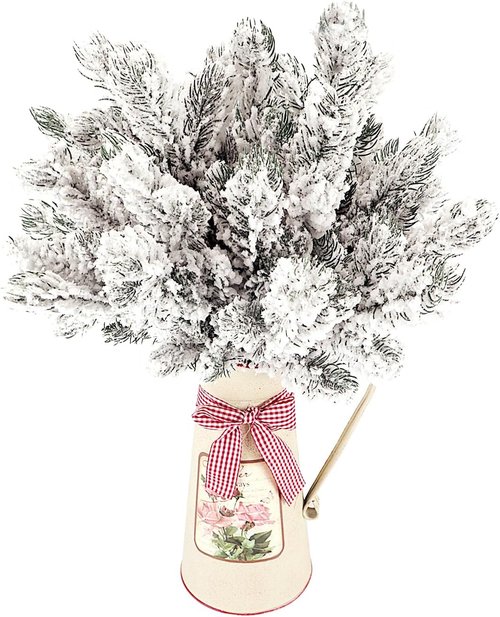 Kesywale Frosted Artificial Pine Needles - 10PCS 10.6" Snowy Pine Picks for Christmas Tree Decor