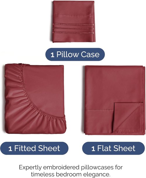 Comfy Twin Size 3 Piece Sheet Set by [Brand Name] - Breathable Cooling Bed Sheets | Ultra-Soft, Deep Pockets, Wrinkle-Free - Oeko-Tex Certified, Burgundy