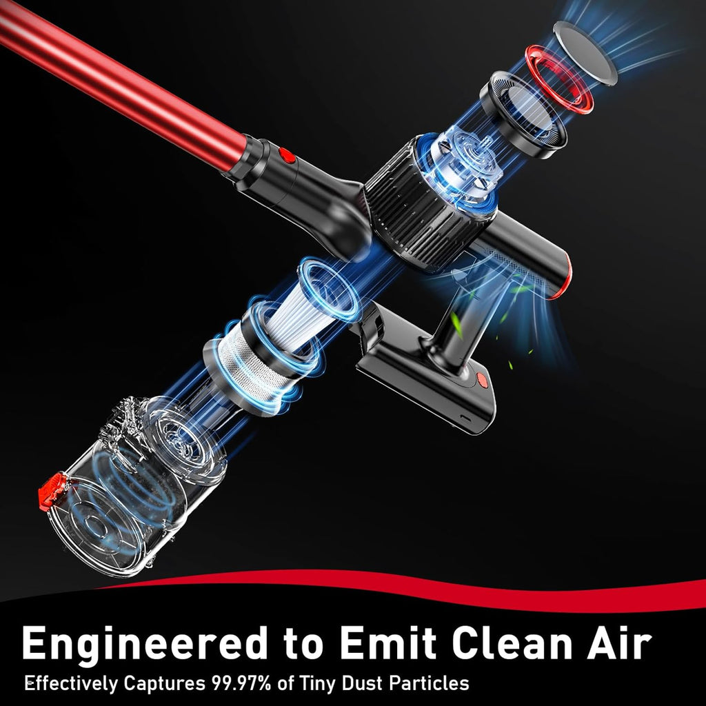 Skiennix Cordless Vacuum Cleaner - 45KPA Powerful Suction, 45Mins Runtime | 8-in-1 Anti-Tangle Design for Home & Pet Hair