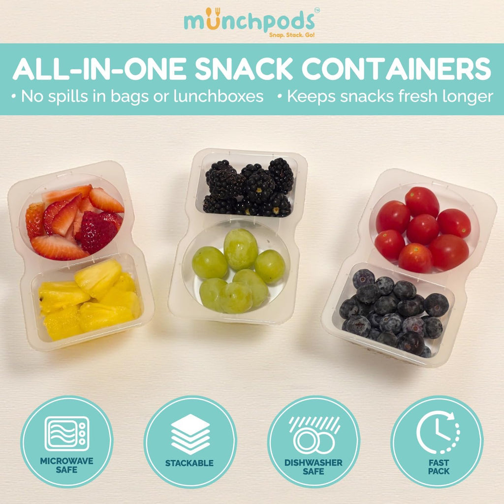 Skiennix Reusable Snack Containers - 20 Pack with Lids | Double Compartment for Kids' On-the-Go Meals