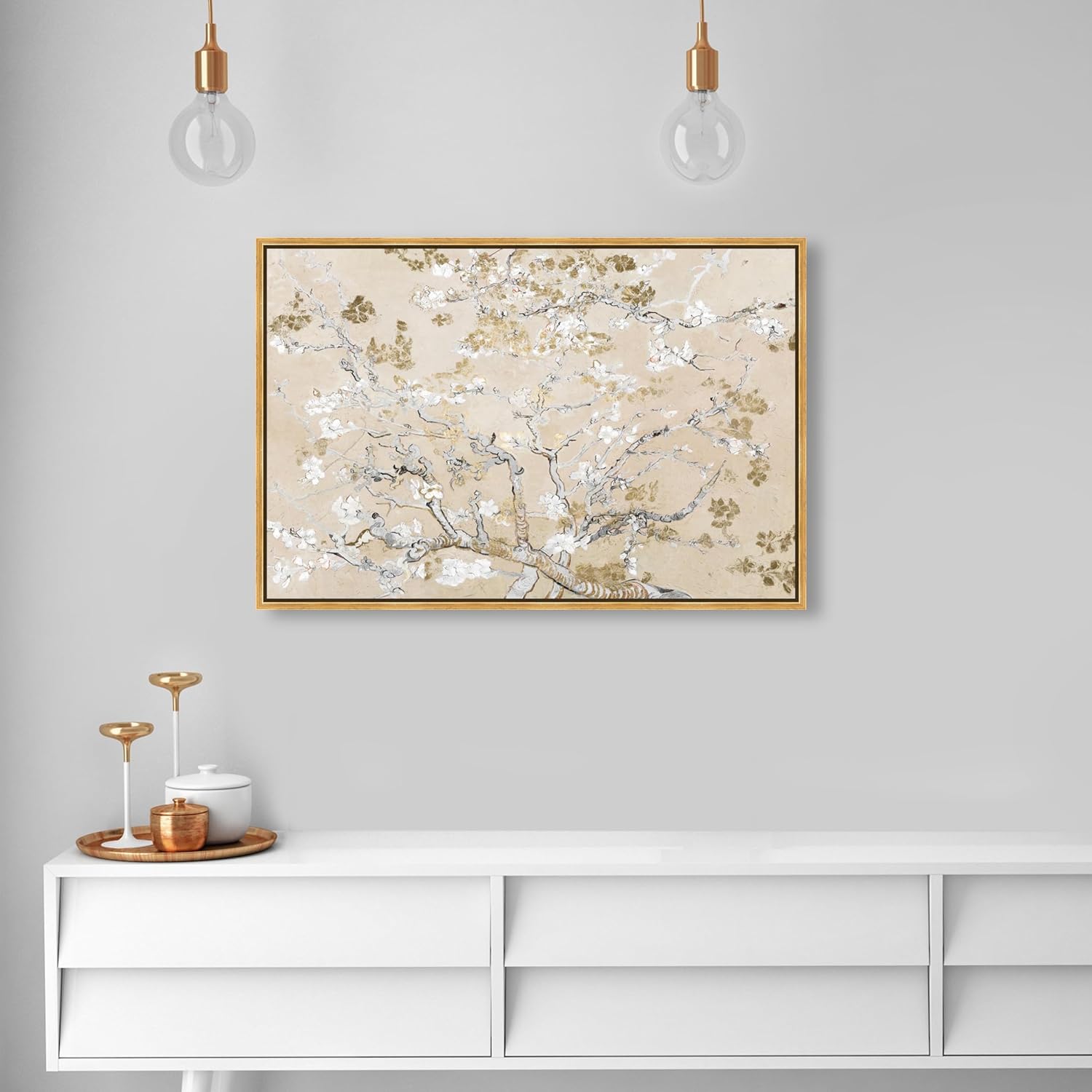 Oliver Gal Canvas Print - Van Gogh in Golden Blossoms | Elegant Wall Art for Living Room, Bedroom & Bathroom - 36" x 24" with Gold Floater Frame
