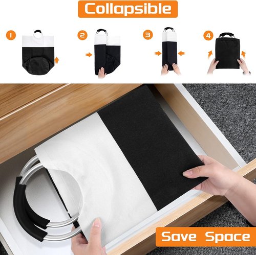 BlissTotes 90L Collapsible Laundry Basket - Waterproof Hamper with Foam Handles | Black