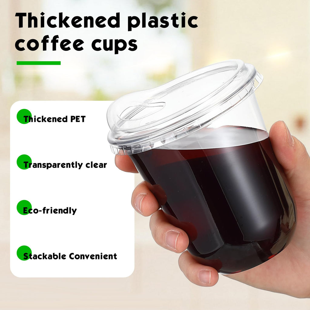 Baderke 50 Pcs Clear Plastic Cups with Strawless Sip Lids Disposable Round Bottom Togo Cups for Coffee Smoothie Cold Beverage Coffee Shops and Party Catering (12 oz)