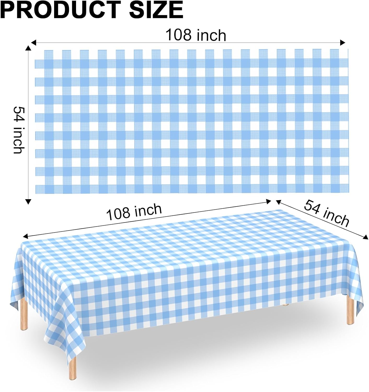 Skiennix Light Blue Gingham Tablecloth - Disposable Plastic Checkered Design | 54" x 108" for Parties & Events
