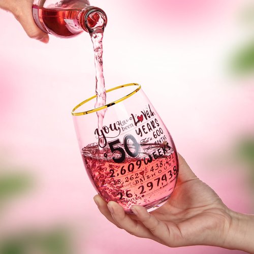 50th Birthday Gifts for Her - Funny 1975 Engraved 50th Birthday Gifts Ideas for Women, Friend, Sister, Mom - 50th Birthday Decorations Present for Women - Time Commemoration 50th Wine Glass 18 oz