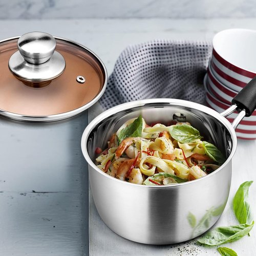 E-far 1 Quart Stainless Steel Saucepan with Glass Lid - Easy Clean & Rust-Free Cookware