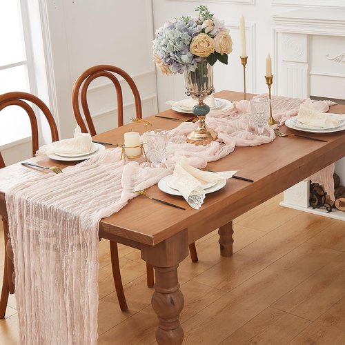Cheesecloth Table Runner by Dusty Pink - 120 Inch Boho Rustic Design for Weddings & Parties