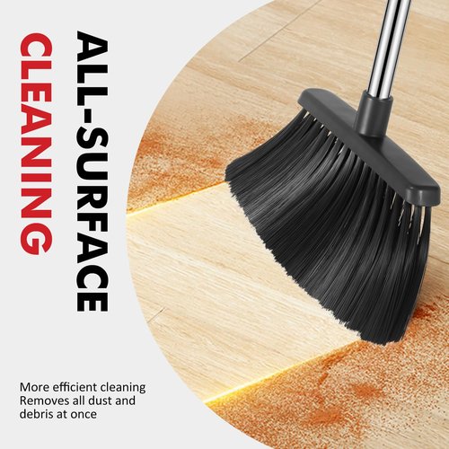 NACENA Heavy Duty Broom, 55 Inch Long Handle Outdoor Large Angle Brooms, Commercial Broom for Sweeping Indoor, for Home Garage Kitchen Office Courtyard Lobby Patio Lawn Concrete, 2 Pack, Black