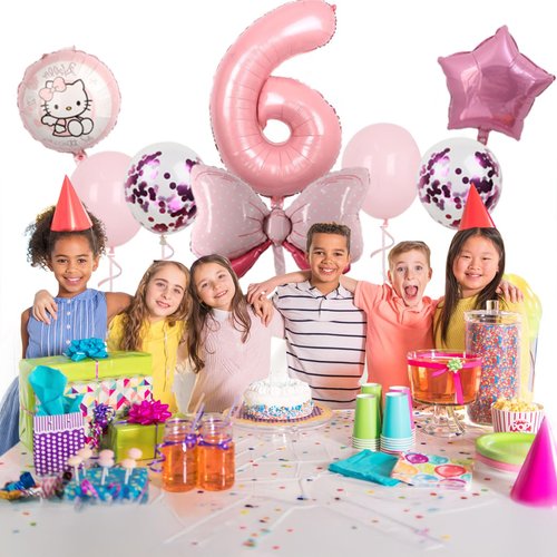 Cartoon Party Balloons, Cute Number 6 Balloon, Pink Thematic Foil Balloons for Party Decorations (Pink6)