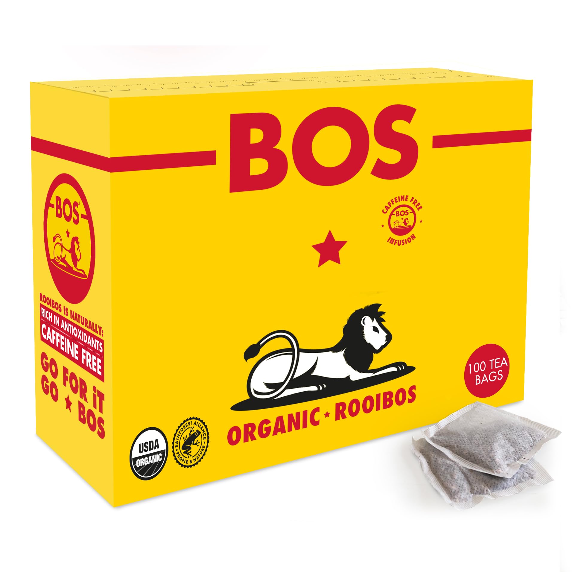 Organic Rooibos Tea Bags - 100 Count - Caffeine Free, Naturally Sweet, Antioxidant-Rich - Rooibos Tea Organic Made In South Africa - BOS