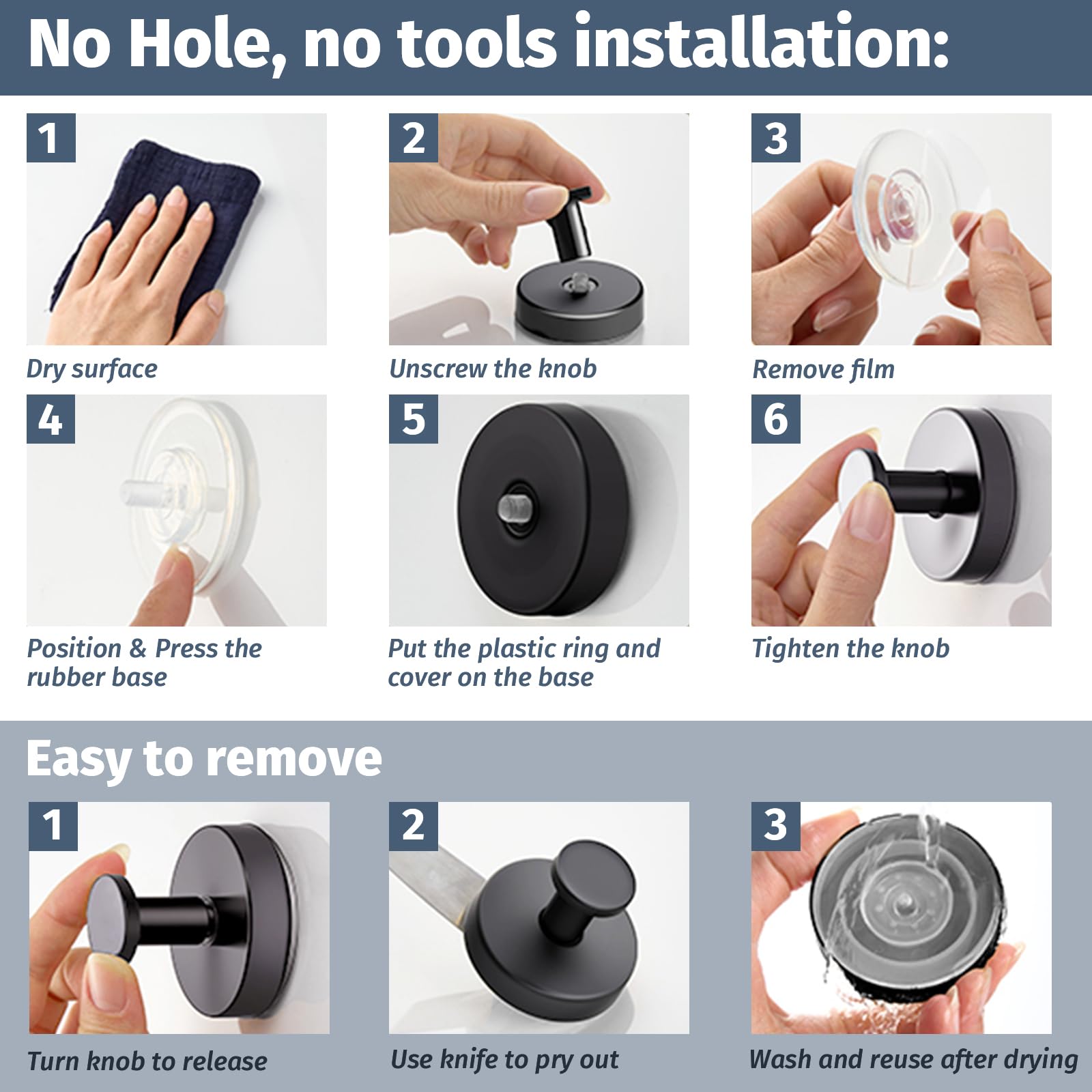 Rise age Suction Cup Hooks for Shower, Removable Towel Hooks for Bathrooms Wall Window, Glass No Drill Hooks for Hanging Wreath, Robe, Loofah 4 Pcs (Black, 4 PCs)
