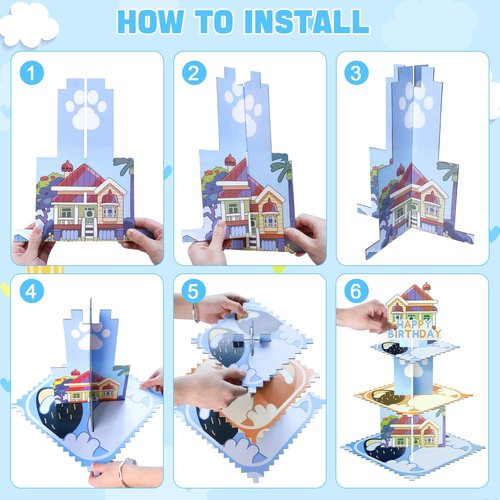 Lukinuo Blue Dog Birthday Party Cake Stand 3 Tier Blue Dog Theme Cupcake Stand Dessert Tower Holder for Baby Shower Birthday Cake Table Dessert Tower Decorations ﻿