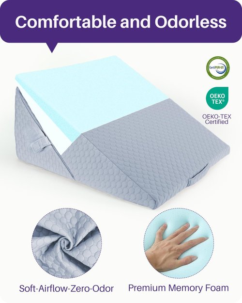 Kekoy Adjustable 9 & 12 Inch Wedge Pillow for Sleeping Apnea, Acid Reflux Relief, Back Pain, Snoring & Post Surgery Recovery, Memory Foam Bed Wedge Pillow with Removable Washable Cover & Handle-Grey