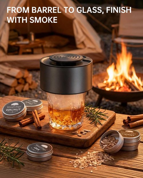 Electric Whiskey Smoker Kit, Rechargeable Bourbon Smoker Kit with 6 Flavors of Natural Wood Chips, Drink Smoker Infuser Kit Cocktail Idea Christmas Birthday Gifts for Men Husband Dad Him