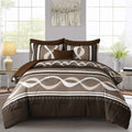 Anibedding Boho Comforter Set,8 Pieces Bed in a Bag Patchwork Striped Comforter Set,Brown Bed Set Queen Size, Soft Microfiber Boho Bedding Set for All Season(90"×90")