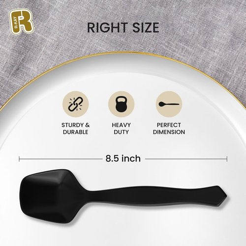 12 Pack Black Plastic Serving Spoons For Buffet 7.5 Inch - Black Plastic Serving Utensils For Hot And Cold Food - Disposable Serving Utensils For Parties, Holidays And Gatherings