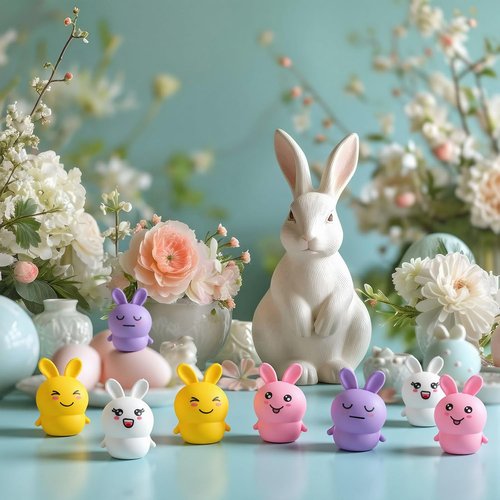 Meooeck 12 Pcs Easter Bunny Mini Squeeze Balls Easter Basket Stuffers, Egg Fillers, Rabbit Stress Balls for Adults Stress Relief Fidget Party Favors Gifts Office ADHD Autism Anxiety
