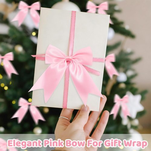 30 Pcs Pink Satin Ribbon Bows, Christmas Tree Bows Wreath Bows Tree Topper Bow for Garland Wreath Gift Wrapping Fireplace Coquette Wedding Party Decorations