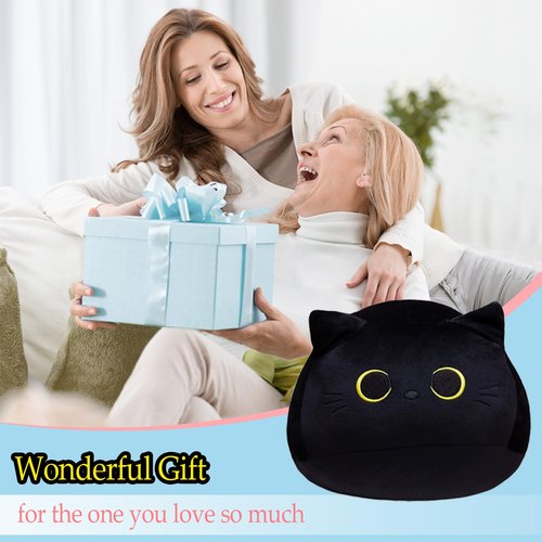 AUTOKAKUM Black Cat Plush Pillow Soft Plushies Toy Cute Cat Stuffed Animal Toys 3D Cat Plushies Pillow for Home Decoration Cats Plush Doll Gift for Boys Girls (9inches Cat)