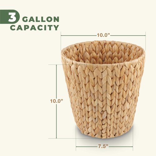 84ECO 2-Pack Wicker Trash Can for Bathroom - Wicker Waste Basket for Bedroom, Office - Rattan Trash Can - Decorative Waste Basket (Natural, 3 Gallons)