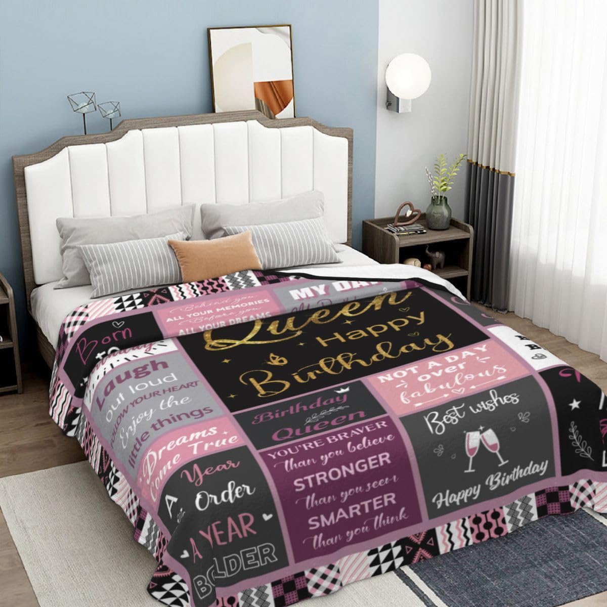 FGCOGOD Queen Birthday Gifts for Women, Birthday Blanket with Gift Box for Women, Gifts for A Birthday, Happy Birthday Decorations Gift Ideas for Her, Birthday Gifts Throw Blanket 60"x50"