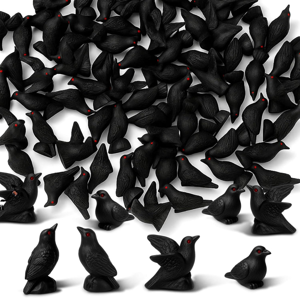 Yalikop Miniature Crow Figurines - 40 Pcs Black Resin Ravens for Dollhouse & Garden Decor