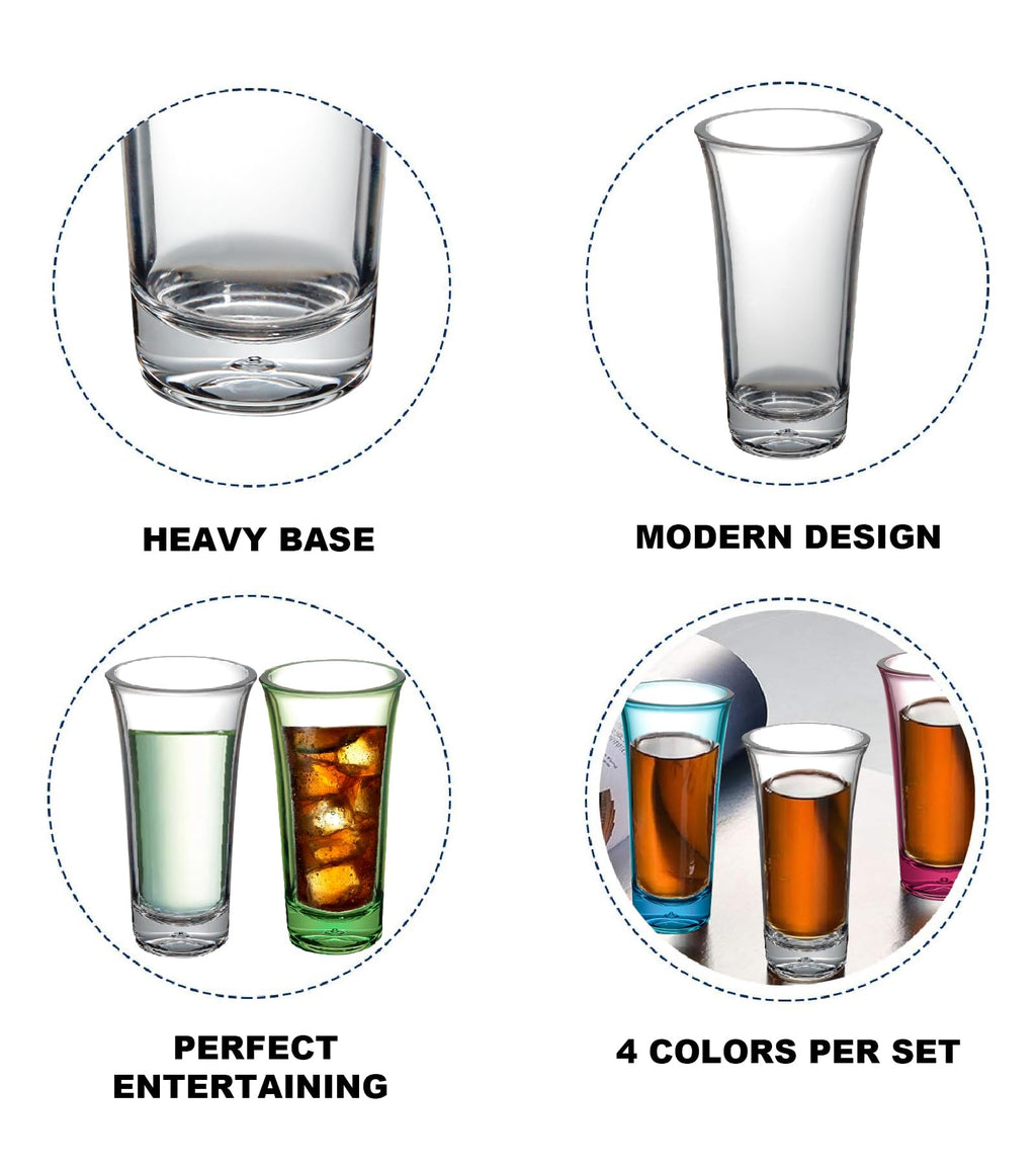 ADOTBLOB Set of 24 Acrylic Clear Shot Glasses- Thick Base, Sturdy Acrylic, Transparent Design - Perfect for Vodka, Tequila, and Cocktail - Great Gift for Men, Husband (24 Piece/Blue)