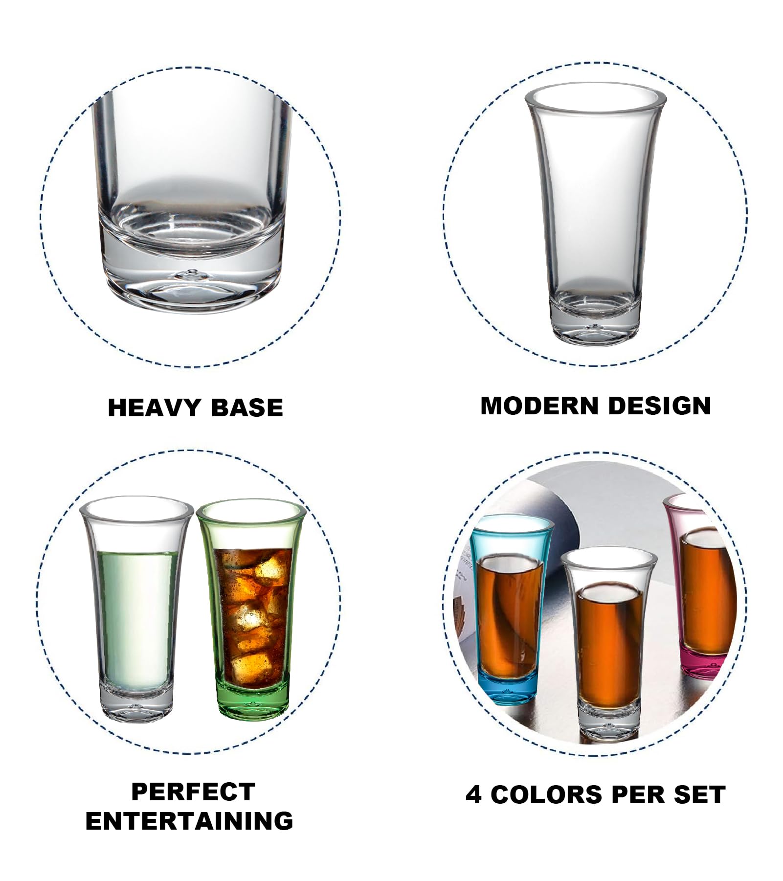 ADOTBLOB Set of 24 Acrylic Clear Shot Glasses- Thick Base, Sturdy Acrylic, Transparent Design - Perfect for Vodka, Tequila, and Cocktail - Great Gift for Men, Husband (24 Piece/Blue)