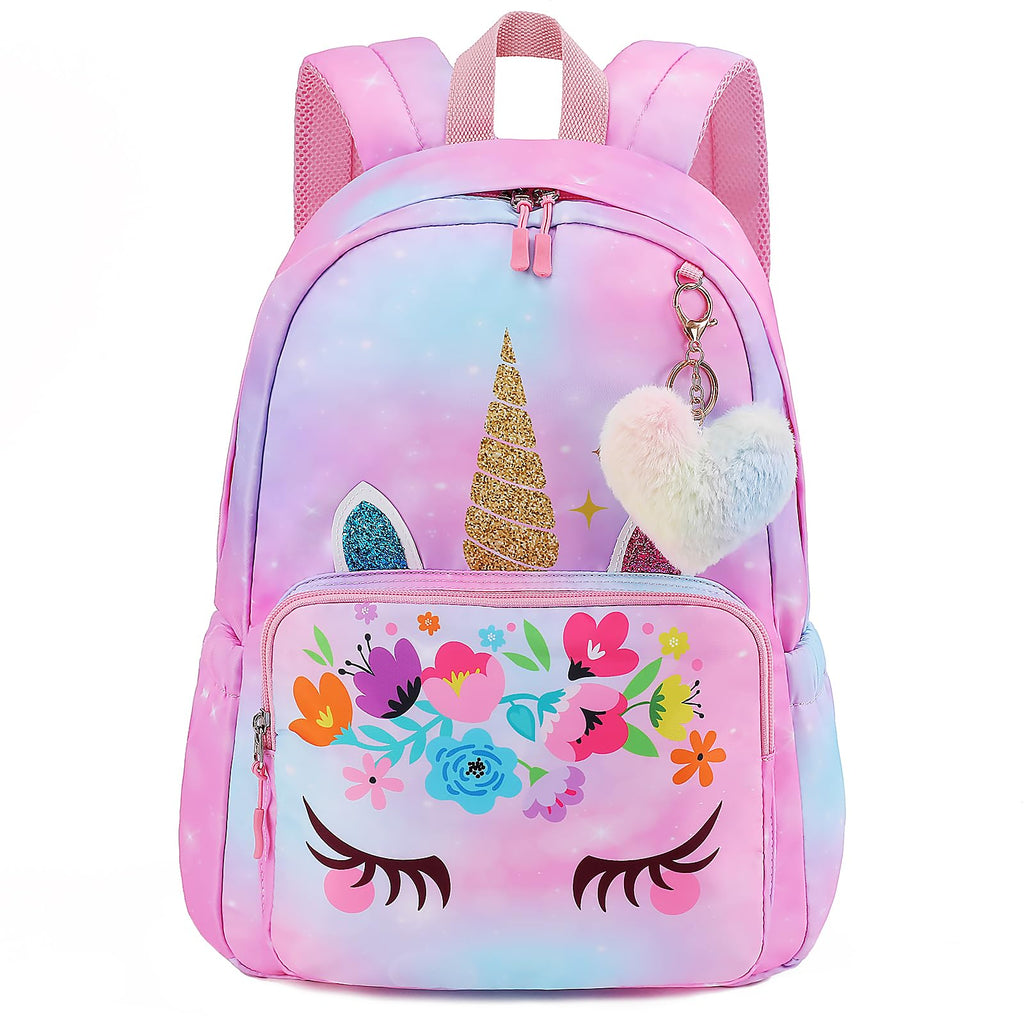 Unineovo Backpack for Girls, Kids Unicorn Backpacks, Preschool Kindergarten School Bookbag, Toddler Little Girls Backpack, Cute Bag for Elementary Back to School with Love Decoration