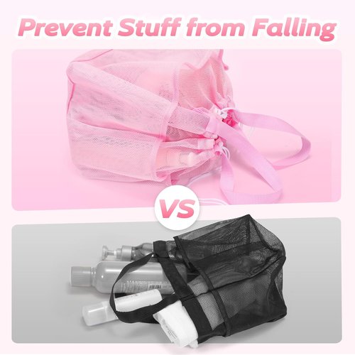 Famichan Mesh Shower Caddy - Portable Drawstring Design for College Dorms & Travel | Large Pink Bag
