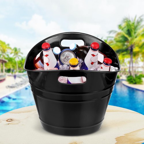 Patelai 6 Pcs Ice Buckets Bulk, Plastic Ice Buckets with Handles, Oval Storage Tub, Large Capacity Drink Tub for Party Bar Wine Beer Champagne Beverage Bottle Cooler(18 Liter,Black)