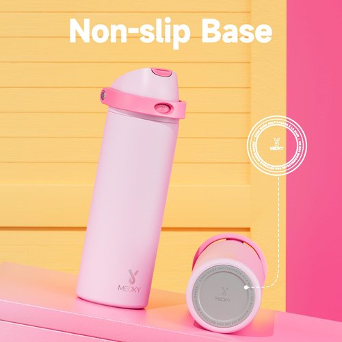 24 oz Insulated Water Bottle for Sports: Meoky Stainless Steel Water Bottle with 2-in-1 Straw and Spout Lid - Leak Proof, Cold for 24 Hours, Fits in Car Cup Holder, BPA-Free for Women Travel, Blush