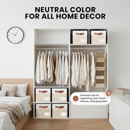 4 Pack Large Closet Storage Baskets - Heavy Duty Organizer Bins with Handles & Labels | 14x10 Collapsible Design for Living Room, Bedroom, Nursery, Dorm