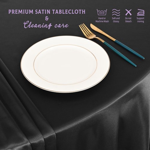 Lumaycens 6 Packs Satin Tablecloth 120 Inch Black Round Table Cloth Silk Tablecloth Smooth Fabric Overlay Satin Table Cover Decoration for Wedding Party Banquet Events