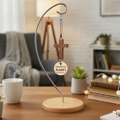 DINIZON Wood Cross Decor - Tap For Daily Bible Verse - Easter Religious Gifts For Women, Men, Decorative Standing Cross Christian Gifts, Hanging Jesus Faith Spiritual Decoration (Matthew 28:2)